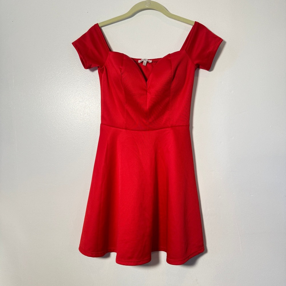 Vintage Charlotte Russe Skater Dress Womens Medium Red Sweetheart Neck 90s Style
